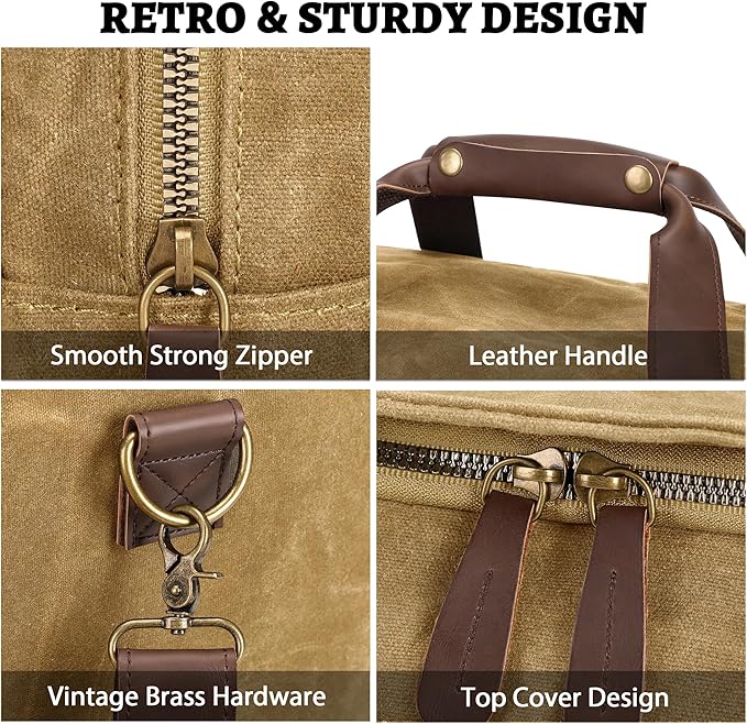 50L Duffle Bag for Men, Nomad Waxed Canvas Travel Duffel Bag Vintage Genuine - Image 5