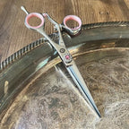 Saki Sakura Hairdressing Shears Set 5.5 Inch - Pink Hair Cutting Shears, Hair Thinning Shears, Hair Razor - Includes Leather Case