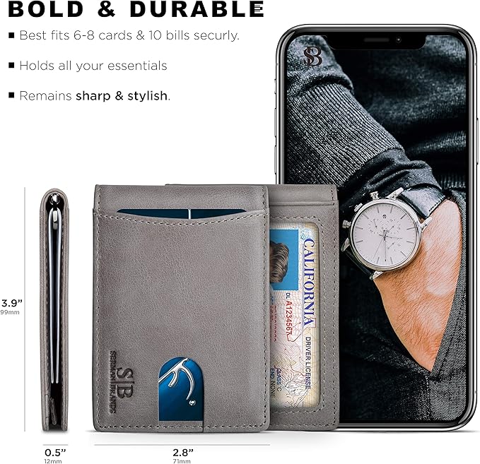SERMAN BRANDS RFID Blocking Slim Bifold Genuine Leather Minimalist Front Pocket - Image 5