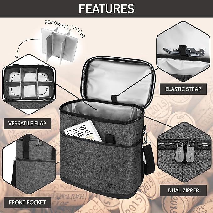 opux 6 Bottle Carrier Tote | Insulated Padded Wine Cooler Bag - Image 4