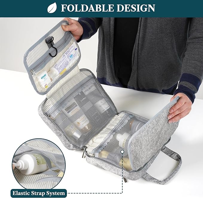 PAVILIA Hanging Toiletry Bag Travel Bag Women Men, Foldable Cosmetic Organizer - Image 4