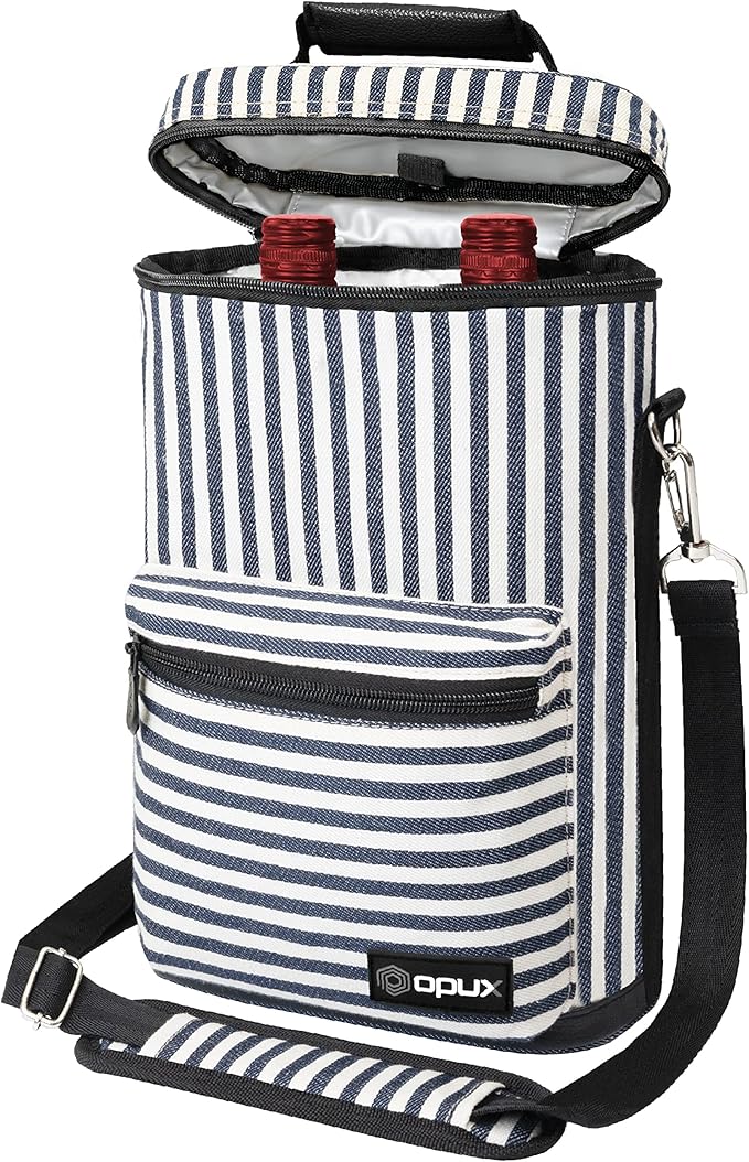 opux Wine Bag 2 Bottle Wine Tote Carrier, Insulated Wine Cooler Bag by OPUX