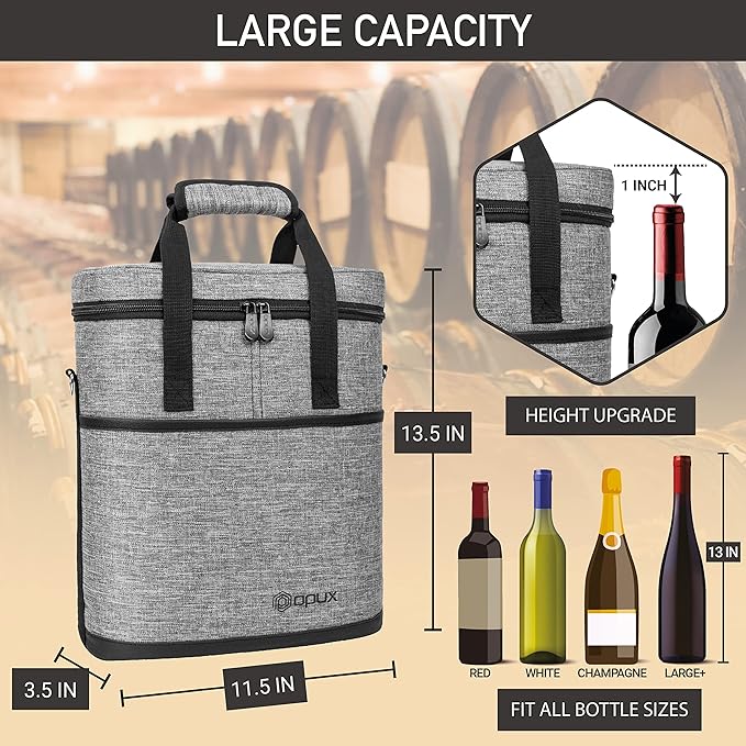 OPUX 3 Bottle Insulated Leakproof Wine Cooler Bag, Portable Wine Bottle - Image 3