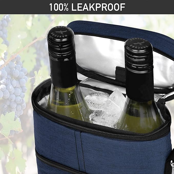 opux 2 Bottle Wine Carrier Tote, Insulated Leakproof Wine Cooler Bag, Wine - Image 5
