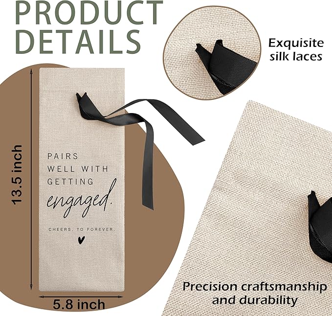 RYIGYWE 1 PCS Black Bow Ribbon Ideas Engagement Gift Wine Bag - Bride to Be Gifts for Bridesmaids Bride Groom Couples Her Him Officiant Gift for Getting Married Engagement Bridal Shower - A48