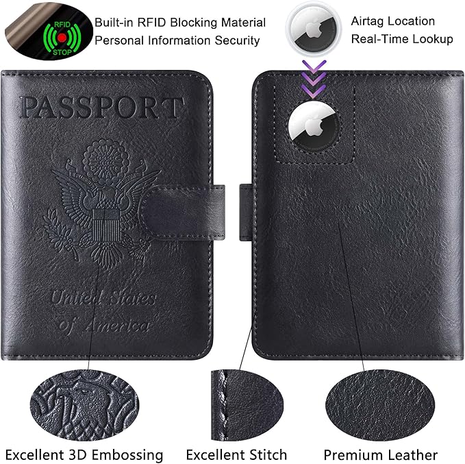 Airtag Passport Holder Cover Wallet Travel Essentials Leather RFID Blocking - Image 3
