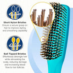 Giorgio GION1B Neon Blue 7.75 inch Gentle Touch Detangler Hair Brush for Men and Women. Soft Bristles for Sensitive Scalp. Wet and Dry for all Hair Types. Scalp Massager Brush Stimulate Hair Growth