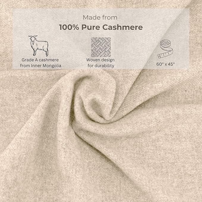 Jet&Bo 100% Pure Cashmere Travel Blanket & Storage Pouch Sand 60" x 45" in Gift - Image 2