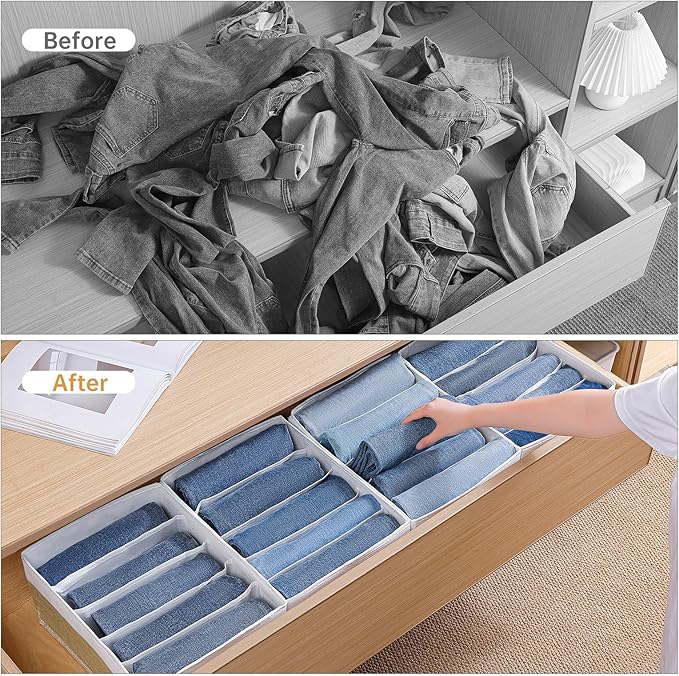 Jeans Drawer Organizers for Clothing, 5 Grids Compartment Wardrobe clothes - Image 2
