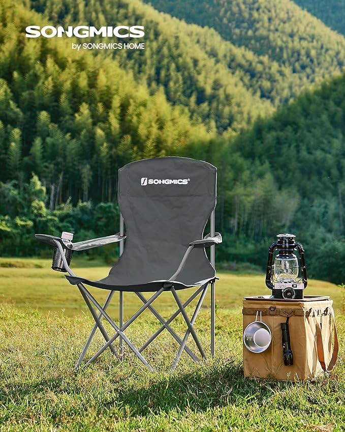 SONGMICS 2 Pack Folding Camping Chairs, Load 330 lb, Cup Holder and High - Image 2