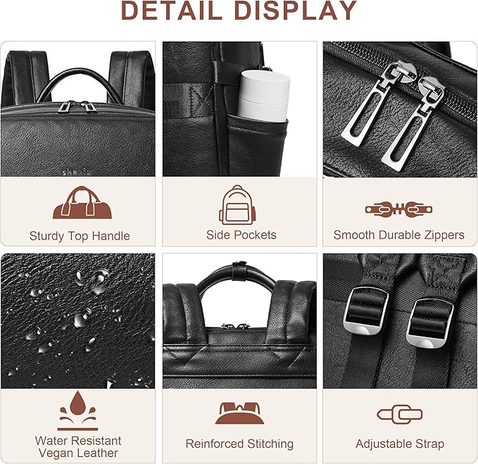 Shrrie Laptop Backpack for Women, Vegan Leather Backpack Work Computer - Image 6