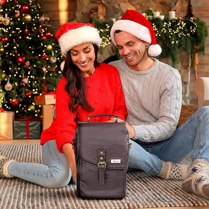 Insulated Leather Wine Bag & 2 Wine Tumblers Set. Leather Wine Bottle Carrier - Image 9