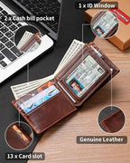 Mens Wallet Bifold Genuine Leather RFID Blocking Wallet - Image 5