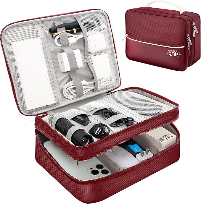 SELLYFELLY Electronics Travel Organizer, Double Layer Cable Organizer Bag by SELLYFELLY