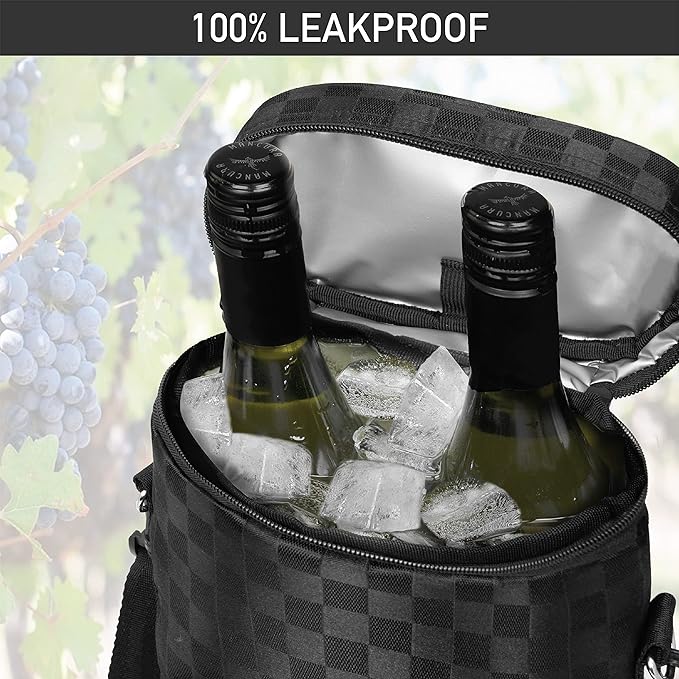 opux Wine Bag 2 Bottle Wine Tote Carrier, Insulated Wine Cooler Bag - Image 5
