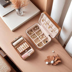 small travel jewelry case, Double Layer Travel Jewelry Box Organizer, Leather - Image 3