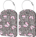 2 Pack Cute Luggage Tag for Suitcases Pink Butterfly and Leopard Leather by iapodiad