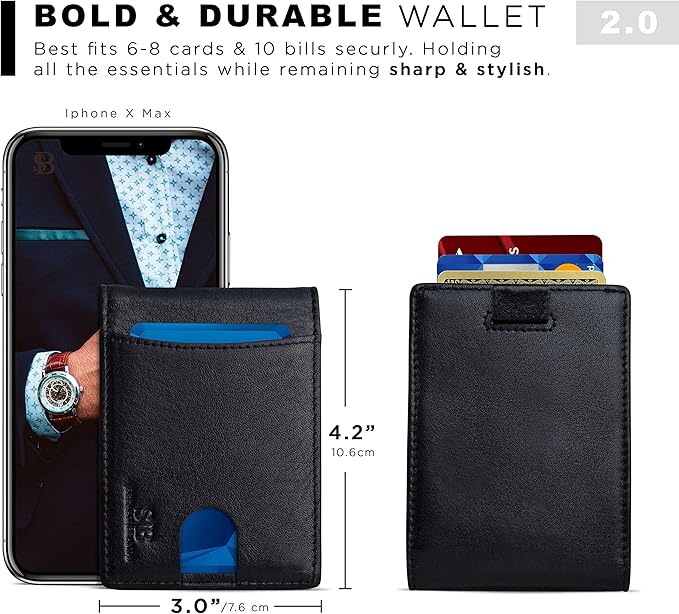 SERMAN BRANDS RFID Blocking Slim Bifold Genuine Leather Thin Minimalist Front - Image 5