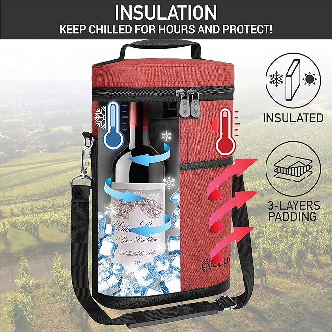 opux 2 Bottle Wine Carrier Tote, Insulated Leakproof Wine Cooler Bag, Wine - Image 2