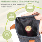 Tirrinia Single Wine Carrier Tote, Insulated Wine Cooler Bag - Image 3