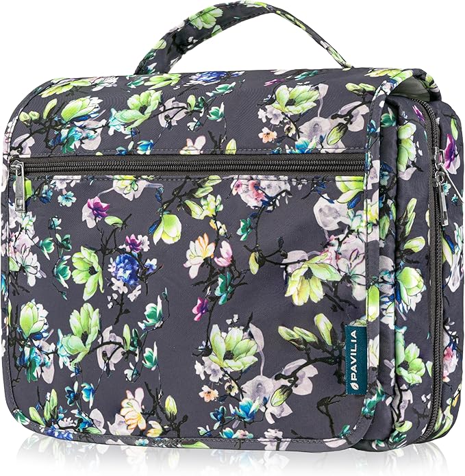 PAVILIA Hanging Toiletry Bag Women Men, Foldable Cosmetic Organizer Travel Bag by PAVILIA
