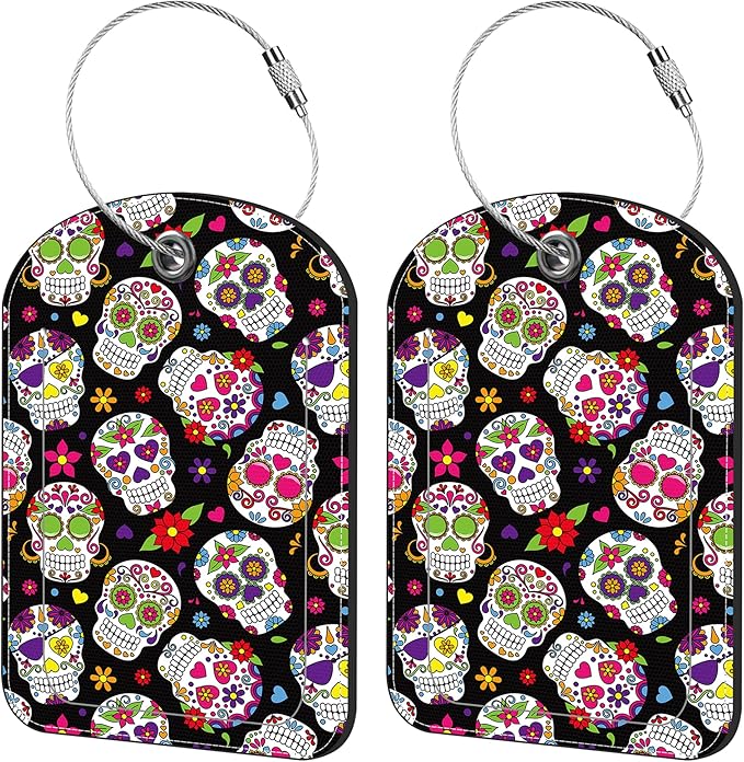 2 Pack Cute Luggage Tag for Suitcases Day of The Dead Sugar Skull Leather by iapodiad