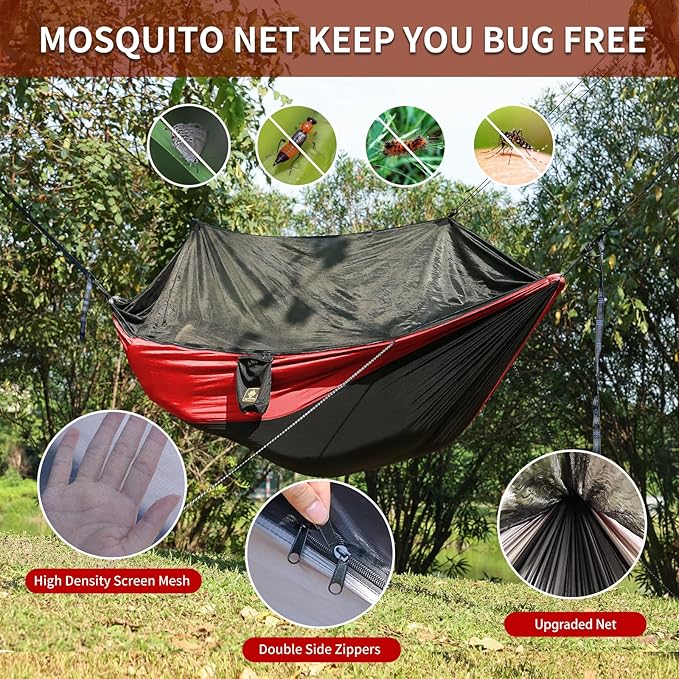 Camping Hammock with Net, Portable Lightweight Double Hammocks with Tree Straps - Image 3