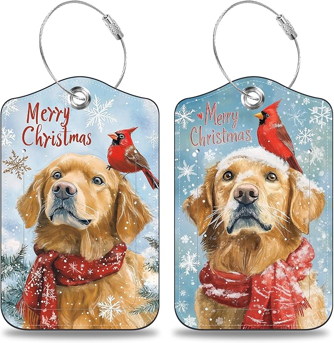 Christmas Dog and Red Cardinal Bird Set of 2 Luggage Tags by Unknown
