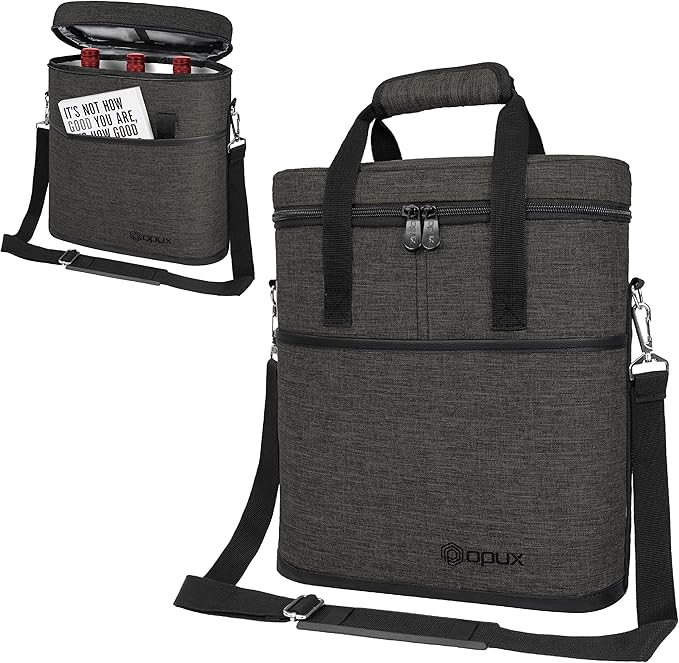 opux 3 Bottle Wine Carrier Tote, Insulated Leakproof Wine Cooler Bag, Wine - Image 8