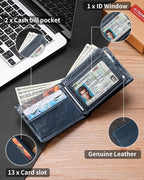 Mens Wallet Bifold Genuine Leather RFID Blocking Wallet - Image 5
