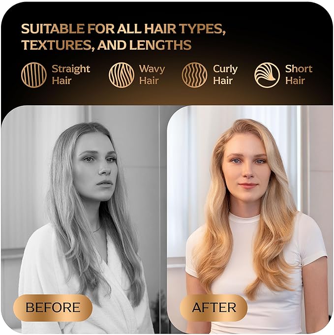 Automatic Dual Voltage Blowout Brush Hair Dryer, 4-in-1 Blow Drying Brush, Ionic Hair Straightener w/No Heat Damage, Light 1.3 lb Blowout Tool, Blow Dryer Curling Wand, Hot Air Styler for All Types