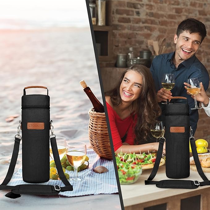 opux Wine Bag Single Bottle Carrier Tote, Insulated Wine Cooler Bag - Image 6