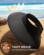 Womens Sun Visor Hats Wide Brim Straw Beach Hat UV Protection Ponytail Packable - Image 2