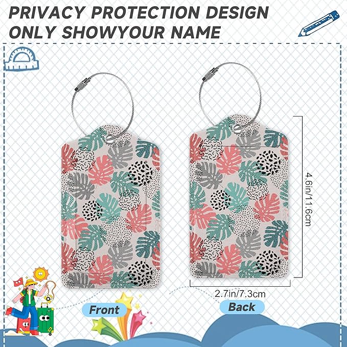 2 Pack Luggage Tag for Suitcase, Wave Dot Art Tropical Palm Leather Suitcase - Image 2