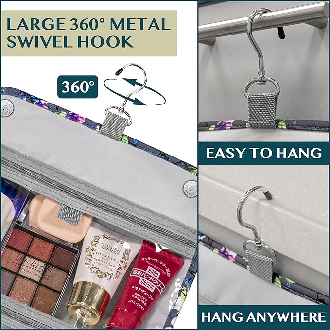PAVILIA Hanging Toiletry Bag Women Men, Foldable Cosmetic Organizer Travel Bag - Image 6