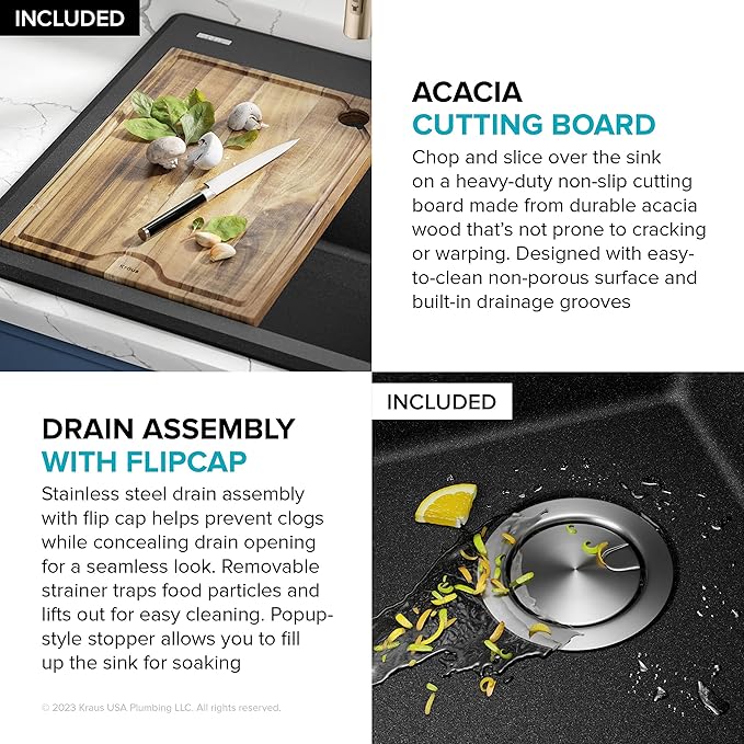 KRAUS Bellucci 25-inch Granite Workstation Drop In Top Mount Single Bowl - Image 9
