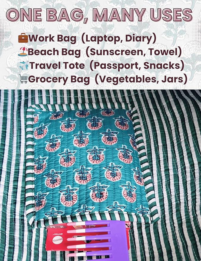 Cotton Quilted Tote Bag for Women – Large Beach & Travel Tote - Image 6