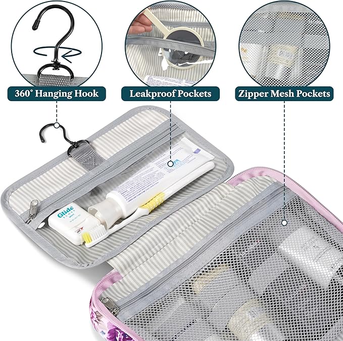 PAVILIA Hanging Toiletry Bag Travel Bag Women Men, Foldable Cosmetic Organizer - Image 3