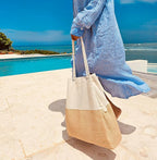 Large Beach Tote Bag with Hat Holder Straps, Womens large beach bag- Vation - Image 3