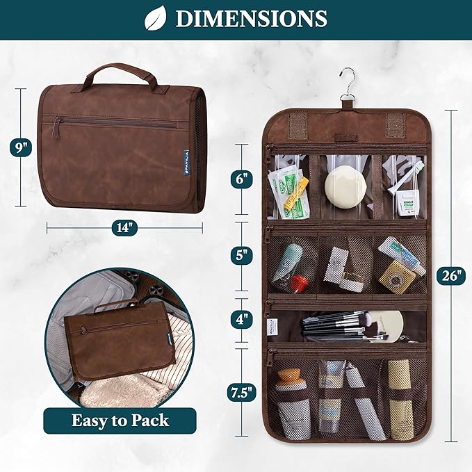 PAVILIA Hanging Toiletry Bag Men Women, Travel Kit Foldable Large Toiletries - Image 2
