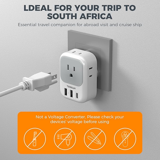 South Africa Plug Adapter 2 Pack, TESSAN Type M Power Adapter - Image 6