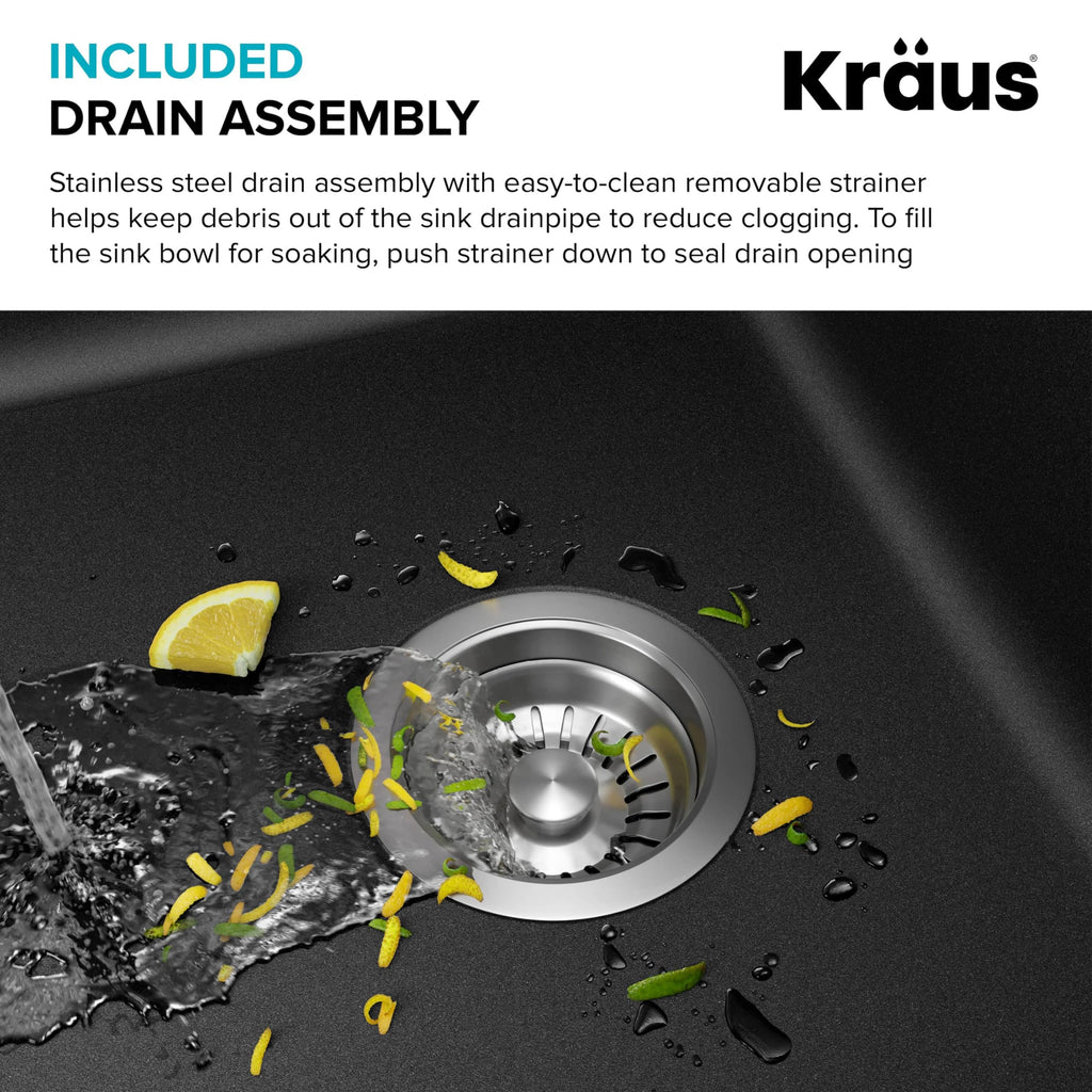 Black 33 in Single Bowl Drop In Granite Kitchen Sink KGD (Single Bowl Drop In Sink / Black)