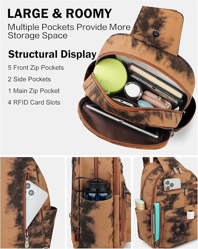 FADEON Large Sling Bag for Women, Leather Crossbody Purse Designer Anti Theft - Image 6
