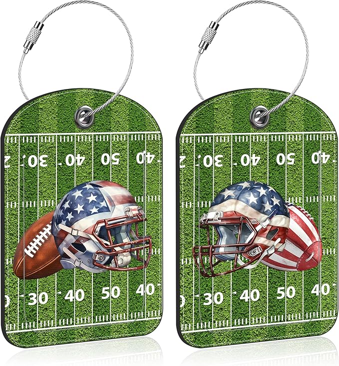 2 PCS Leather Luggage Tag for Suitcase Football and Helmet Travel Suitcase by Unknown