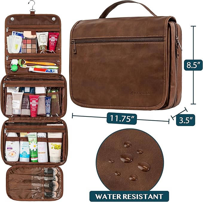 PAVILIA Hanging Toiletry Bag Women Men, Foldable Cosmetic Organizer Travel Bag - Image 2