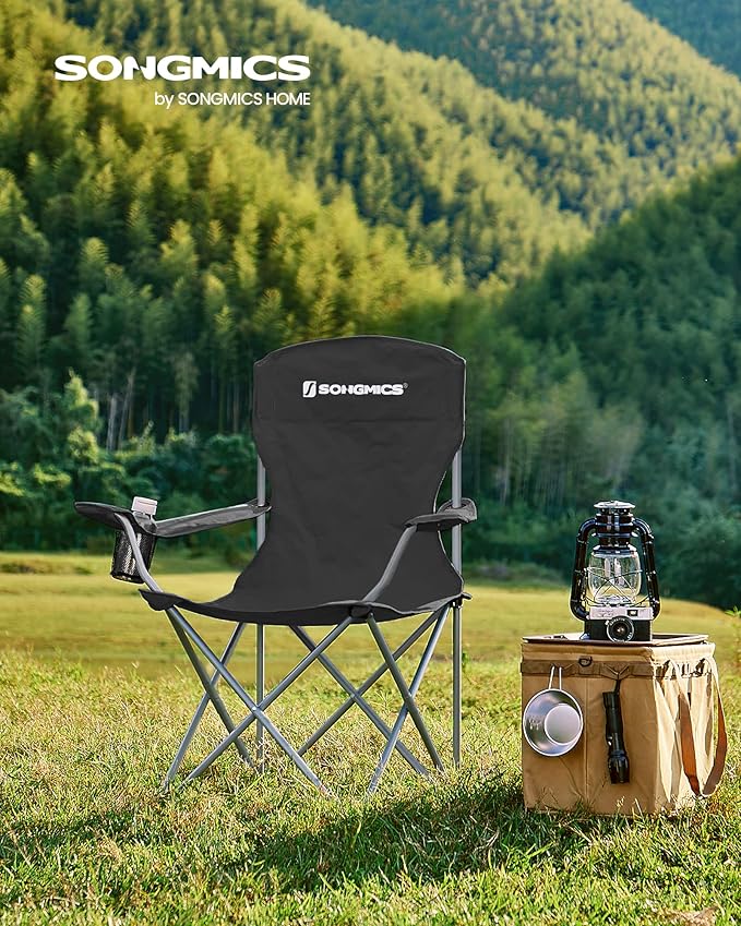 SONGMICS 2 Pack Folding Camping Chairs, Load 330 lb, Cup Holder and High - Image 2