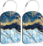 2 PCS Leather Luggage Tag for Suitcase Abstract Marble Travel Suitcase Labels by Unknown