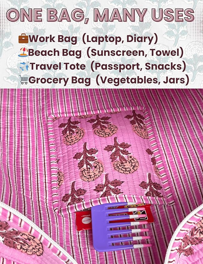 Cotton Quilted Tote Bag for Women – Large Beach & Travel Tote - Image 6