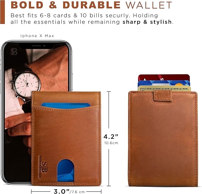 SERMAN BRANDS RFID Blocking Slim Bifold Genuine Leather Thin Minimalist Front - Image 5
