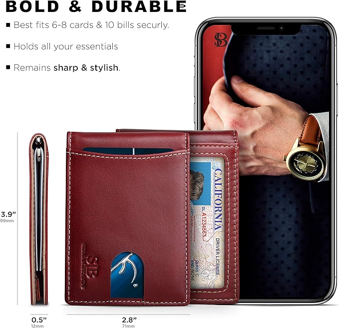 SERMAN BRANDS RFID Blocking Slim Bifold Genuine Leather Minimalist Front Pocket - Image 5